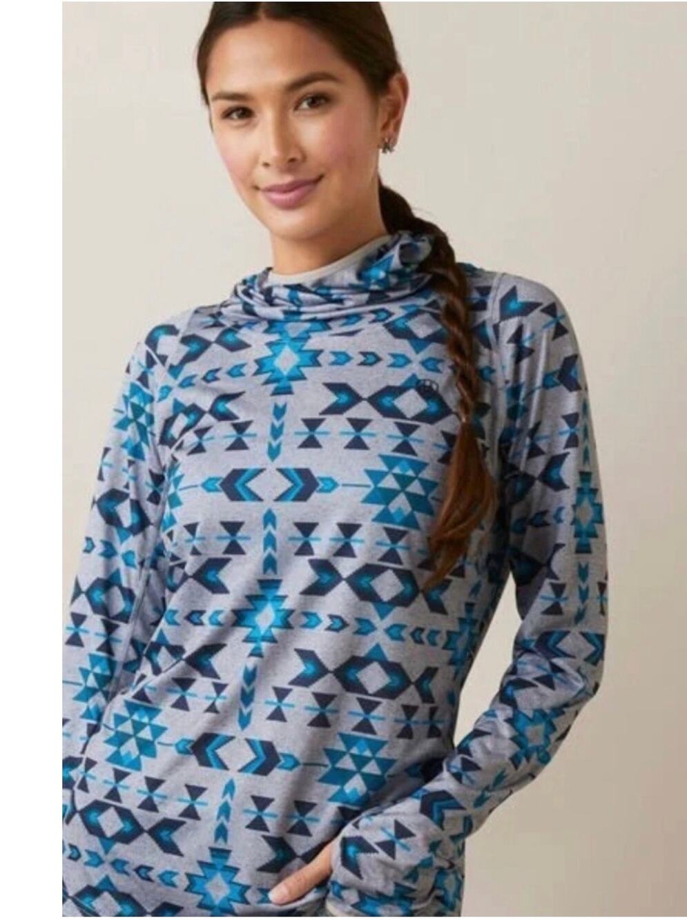Ariat Hoodie Womens XXL Blue Gray Laguna Riverton Southwestern Tek Long Sleeve